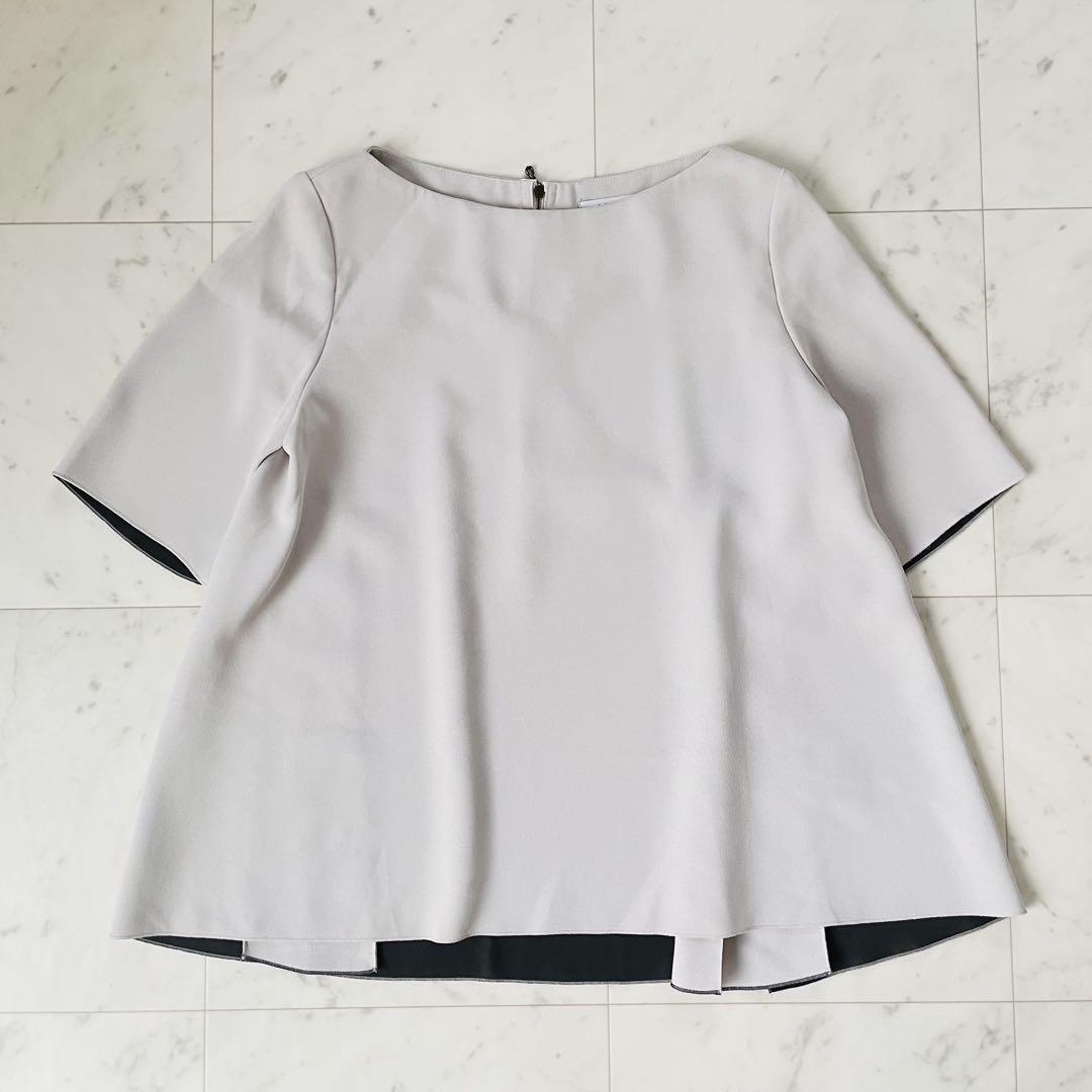 美品✨アドーア 半袖ブラウス バックスリット バイカラー 上品