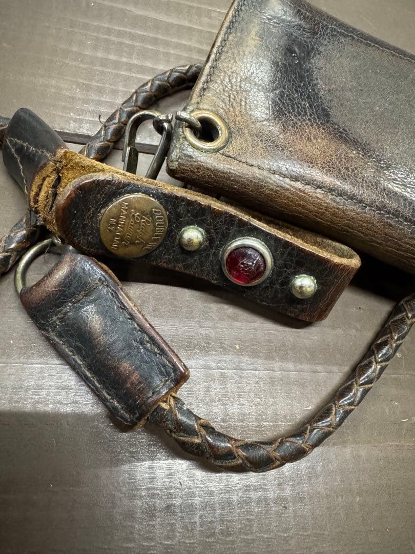 RRL スタッズ　トラッカー　ウォレット　長財布　ヴィンテージ加工　茶芯