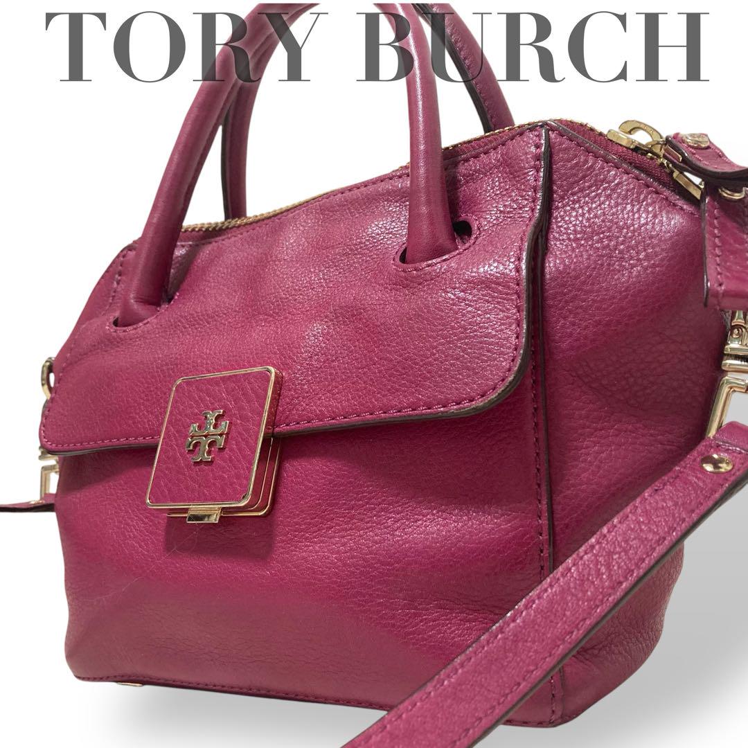 【美品】トリーバーチ　2way ショルダーバッグ　トート　オールレザー　ロゴ金具