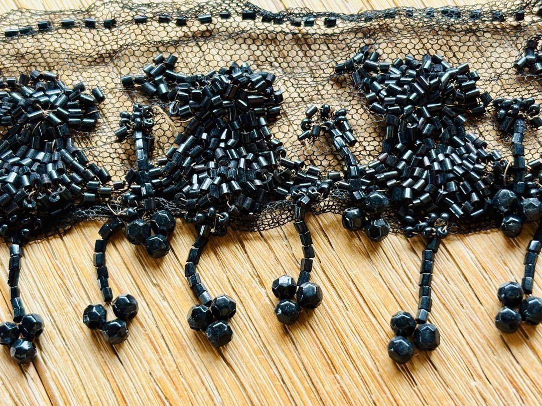フランスアンティーク ブラックビーズのフリンジ 1800年代終わり頃