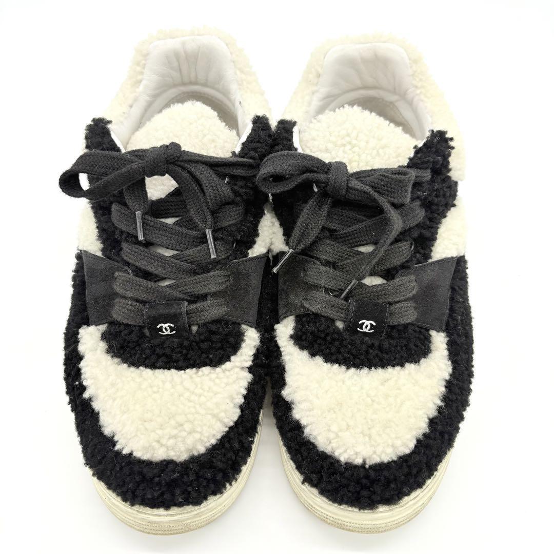 CHANEL シャネル スニーカー ボア ロゴ ココマーク バイカラー