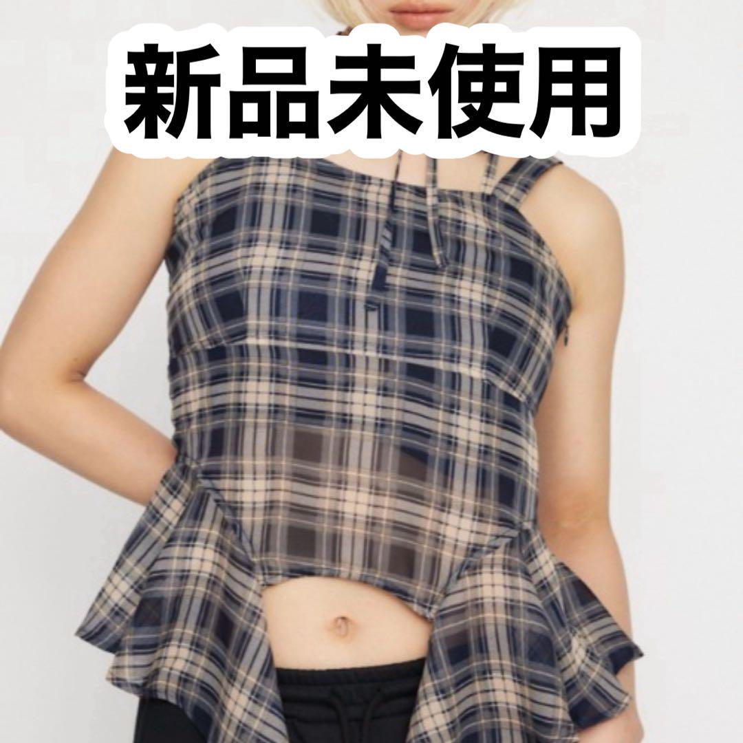 LAGUAGEM ラグアジェム HEM FLARE キャミトップス チェック 青