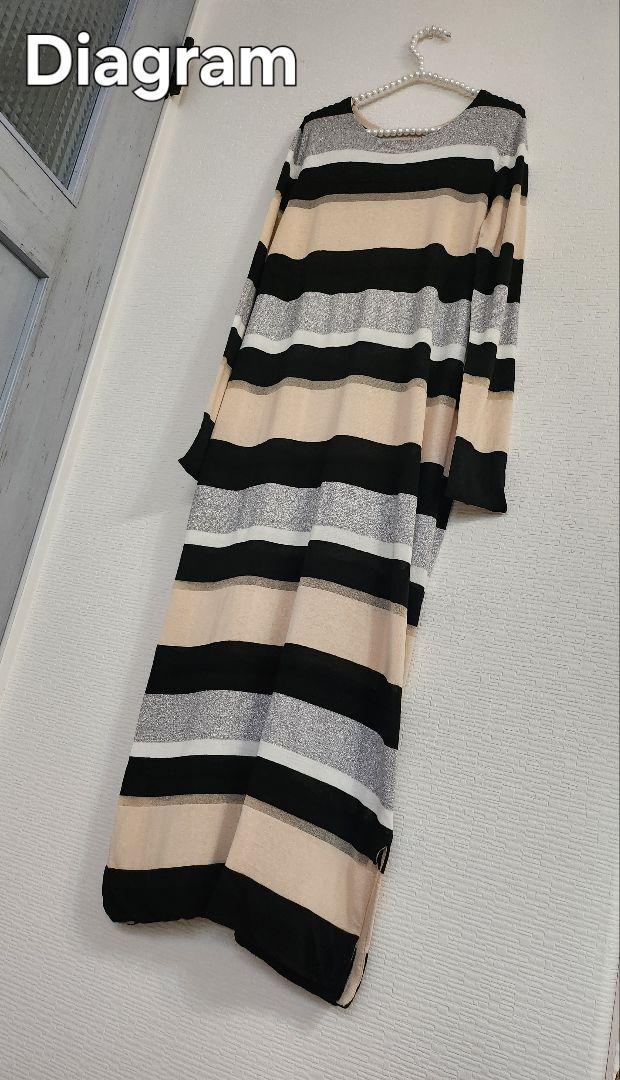 夏ワンピ　美品　ダイアグラム シルク ロングワンピース ボーダー 36