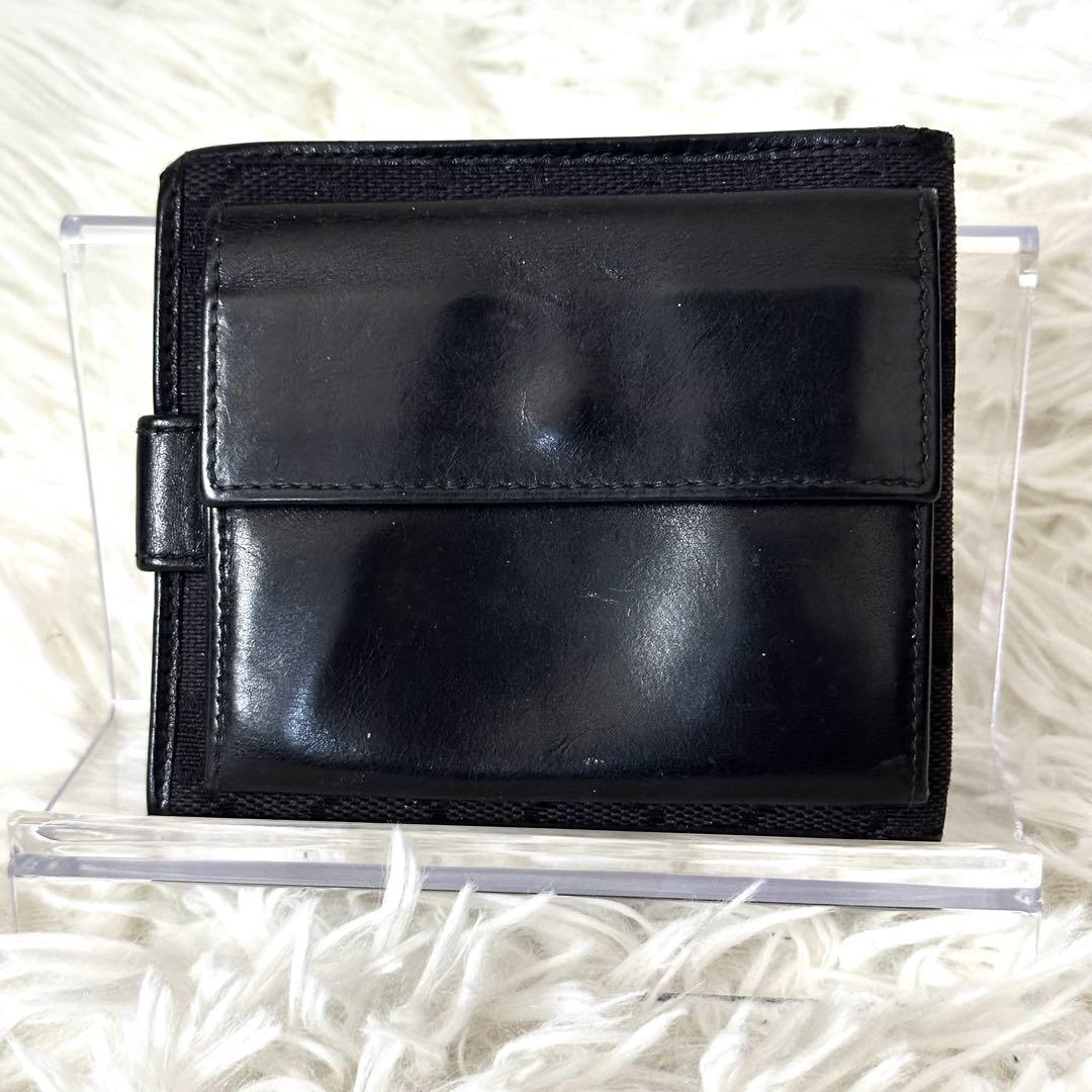 GUCCI GG柄 二つ折り財布 キャンバス レザー コンパクト 黒 希少
