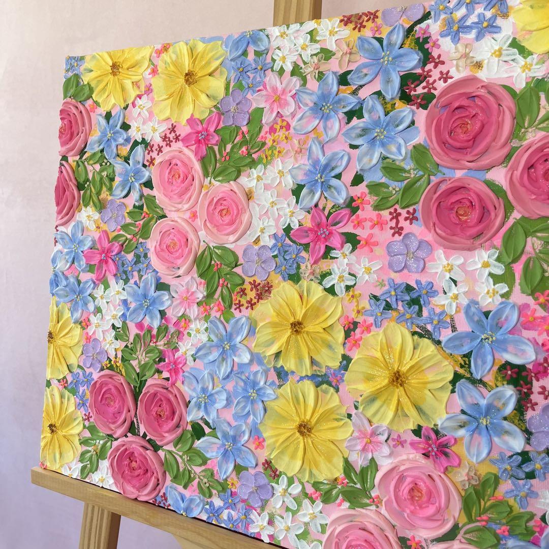 絵画 現代アート フラワーアート ボタニカルアート　花　テクスチャーアート　花柄
