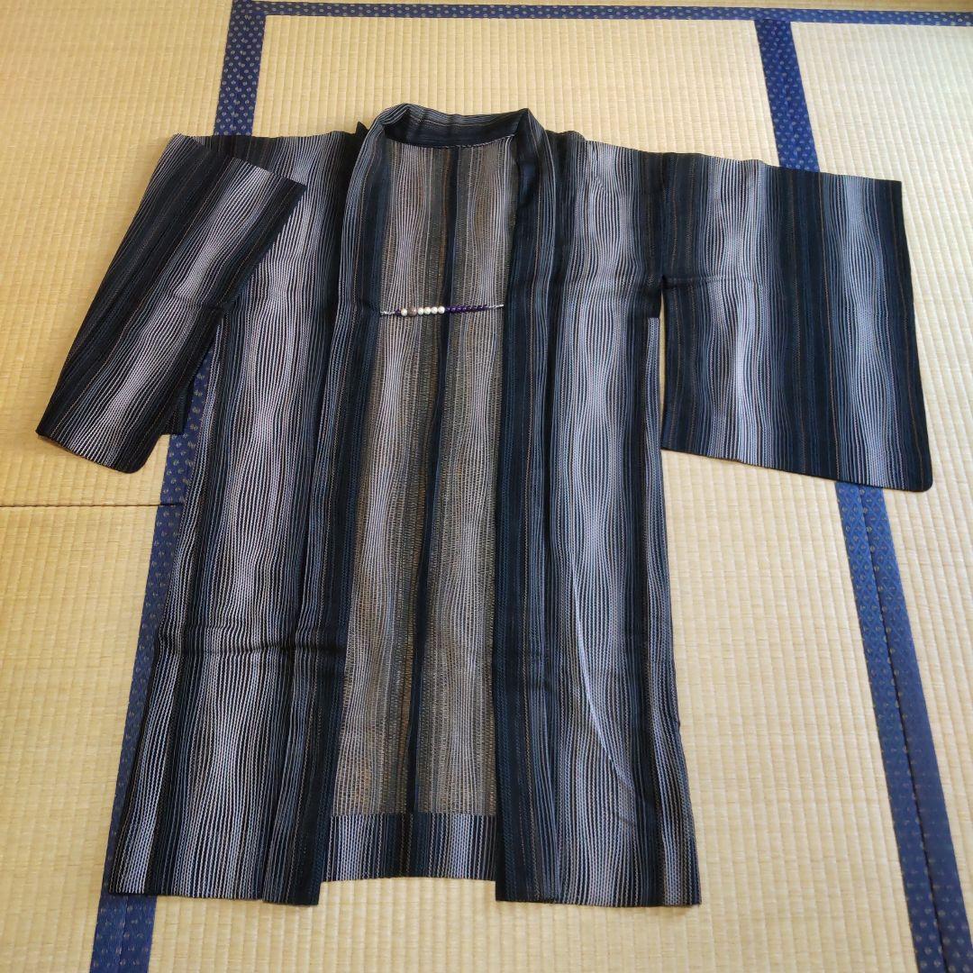 夏羽織　長羽織　紗　透け感　黒　羽織紐付　美品　誂品　夏用