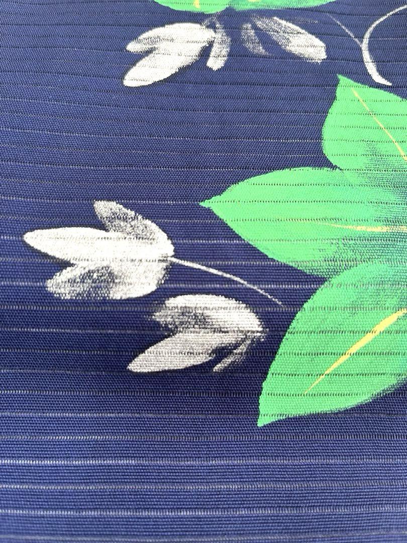 美品】夏帯 名古屋帯 浴衣 単衣 絽 手描き花柄 紺 普段帯