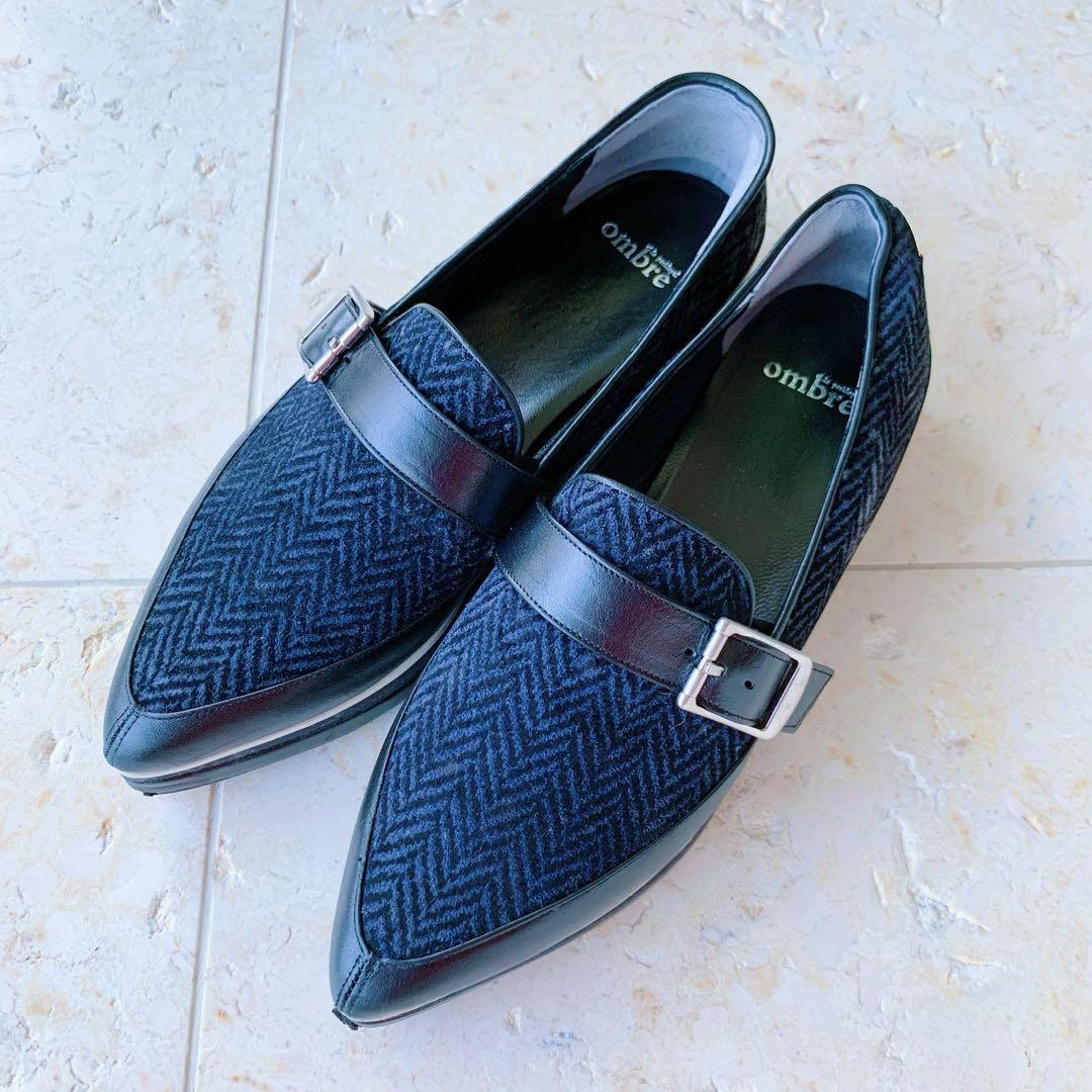 【美品】ombre オンブル ヘリンボーン柄 フラットシューズ 革靴 【美品】ombre オンブル ヘリンボーン柄 フラットシューズ 革靴