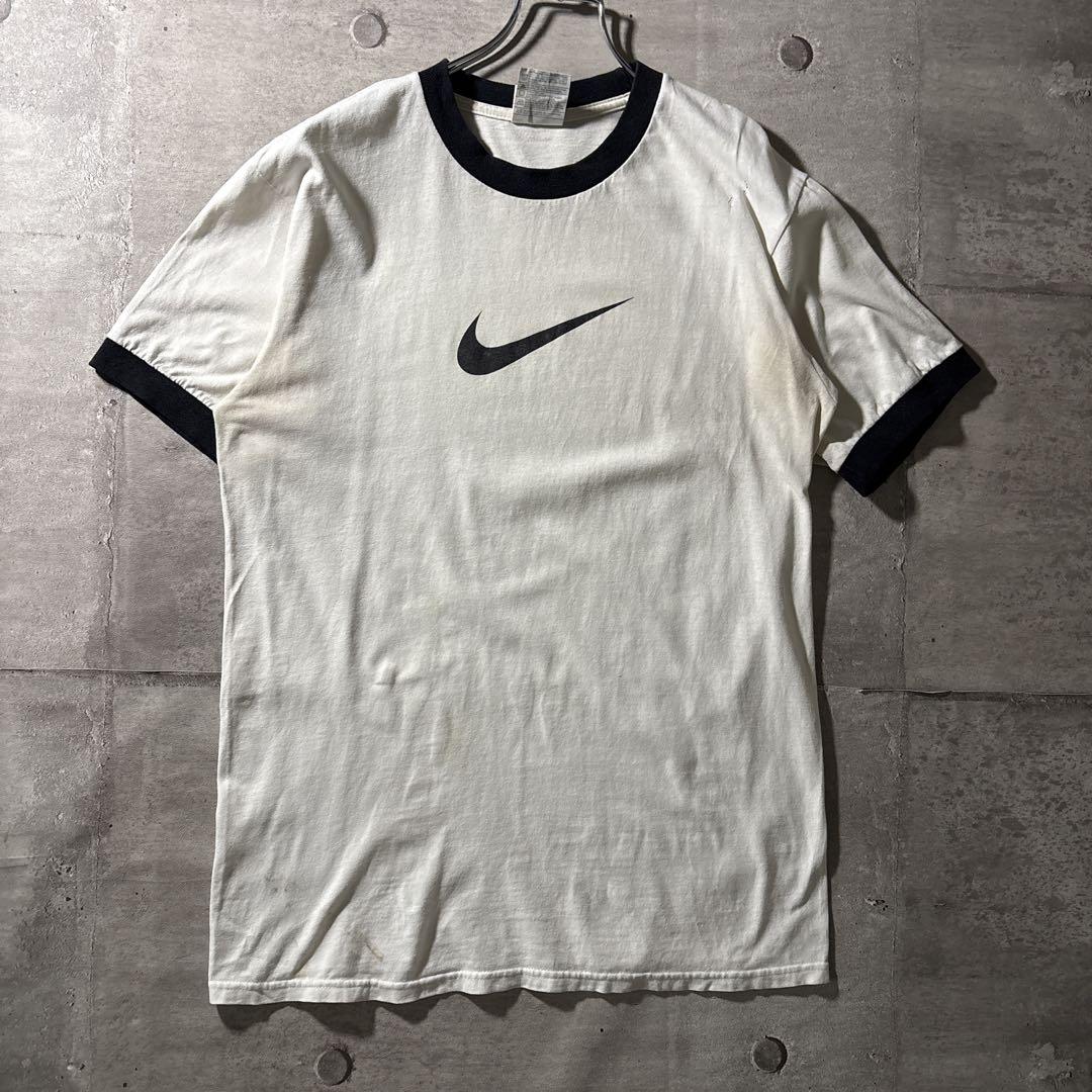90s NIKE スウッシュ リンガーTシャツ 白×黒 S USAファブリック