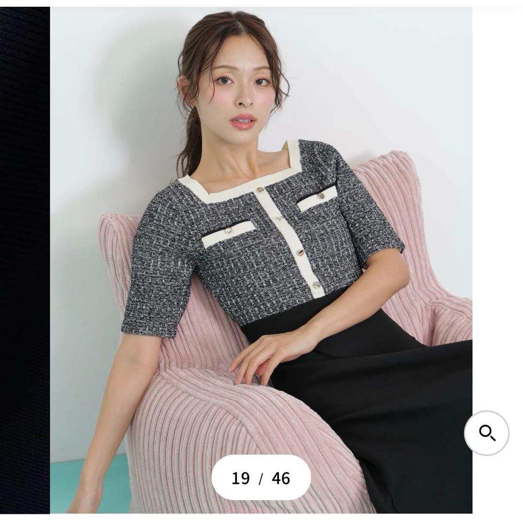 2025AW ミックスツイード切替ニットワンピース 7,300円