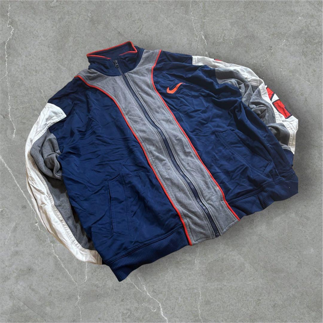 NIKEナイキトラックジャケット刺繍ネイビー×グレー×オレンジL NIKE