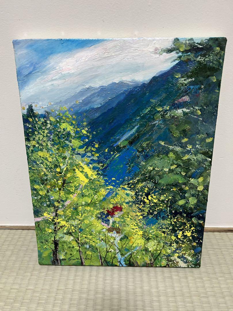 油絵　油彩画　天空の里　下栗　長野県