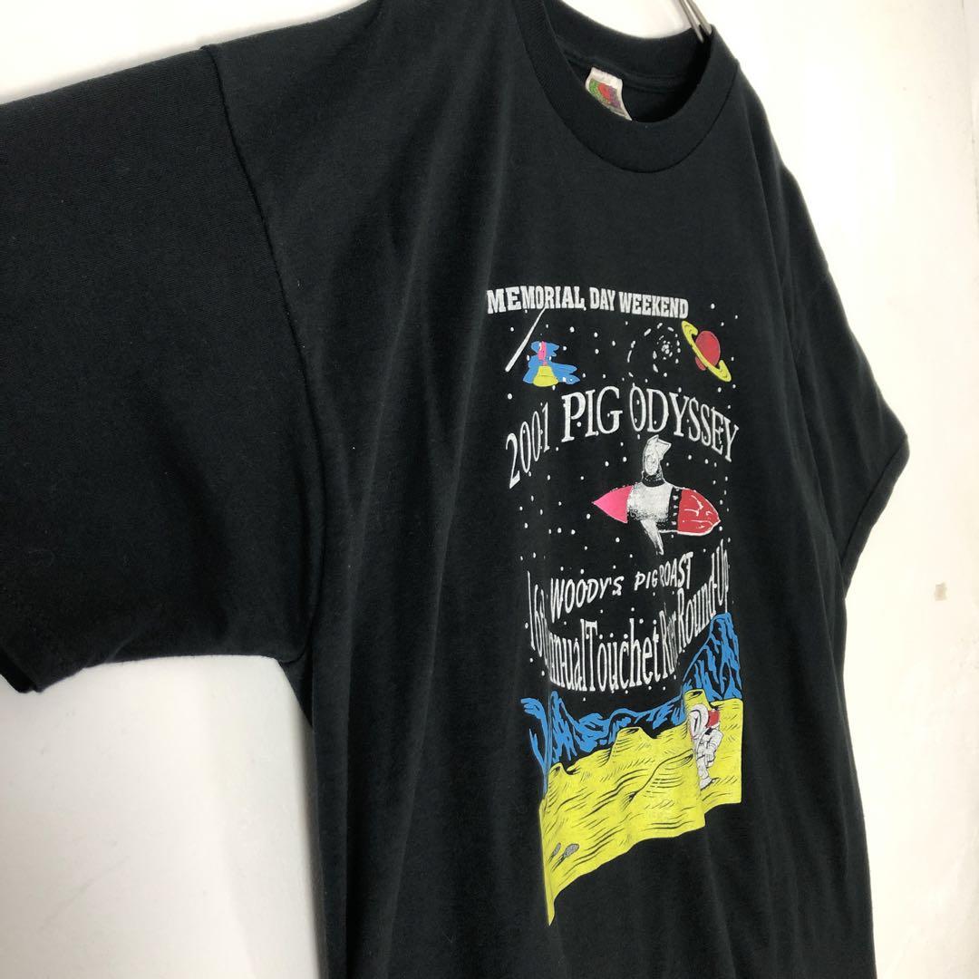 2910　PIG ODYSSEY　宇宙　ビッグプリント　Tシャツ　半袖　黒