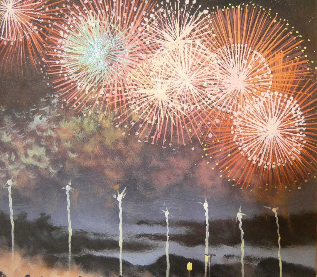 油絵　額付き　山下清　 F6 【　花火　】手描き