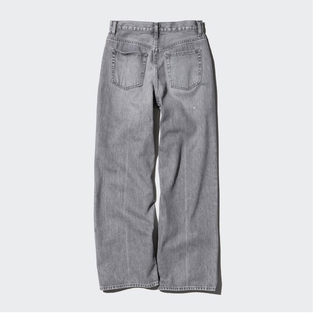 新品 UNIQLO ワイドストレートジーンズ（丈標準76cm） グレー 28