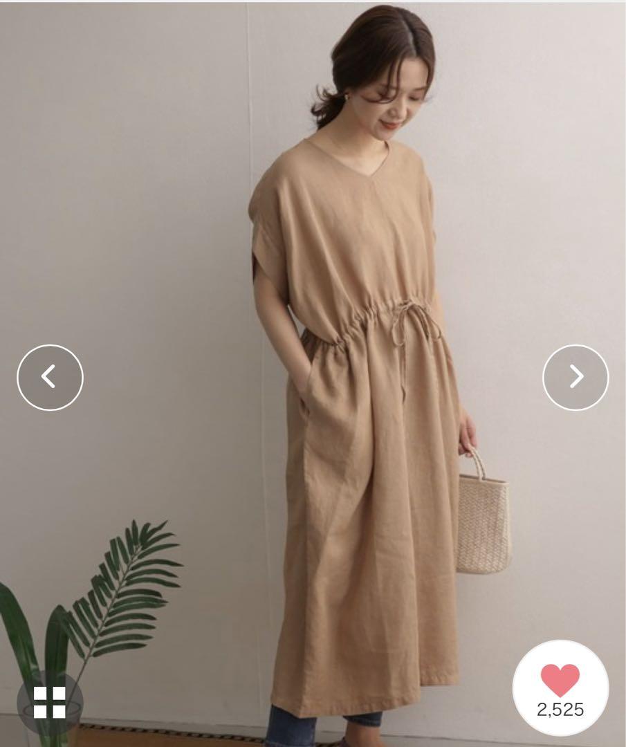 【美品】DOORS リネンウエストギャザーVネックワンピース