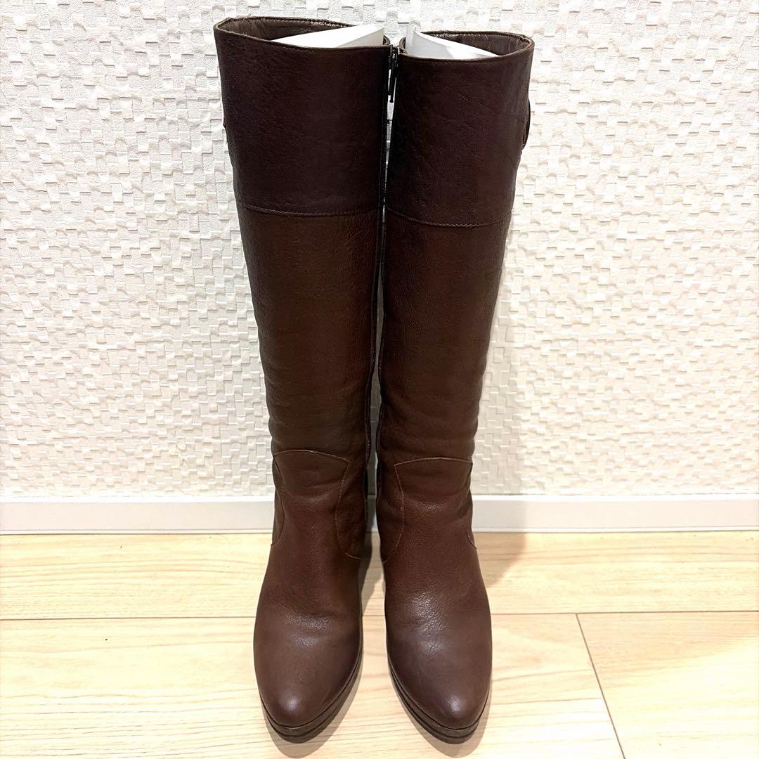 日本製Country Viewスクエアトゥ本革ロングブーツ茶23cm美脚ヒール 日本製Country Viewスクエアトゥ本革ロングブーツ茶23cm美脚ヒール