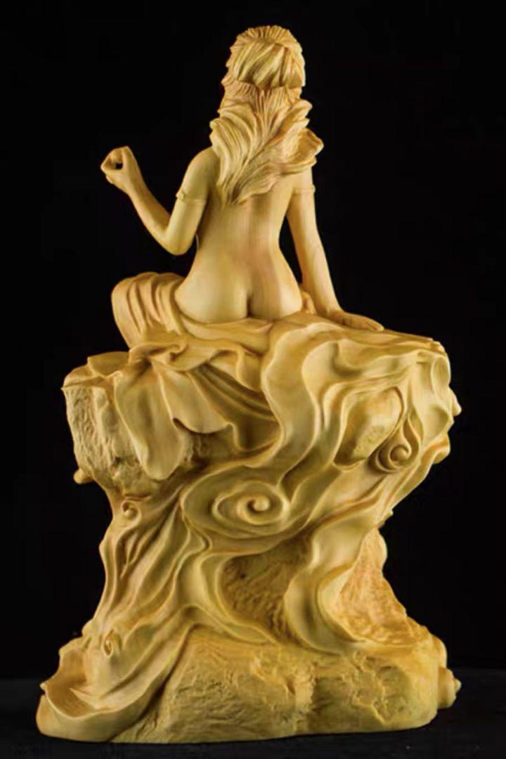 木彫仏像 七福神弁財天女神座像 崖柏 財神 彫刻 一刀彫 仏師で仕上げ
