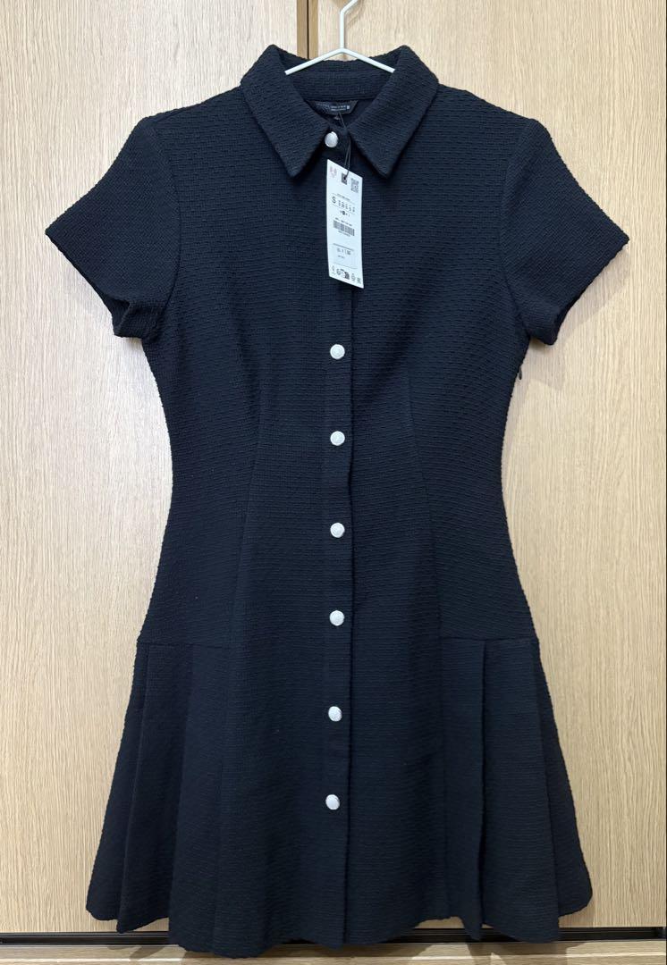 新品未使用 ZARA プリーツ入りテクスチャー生地ワンピース