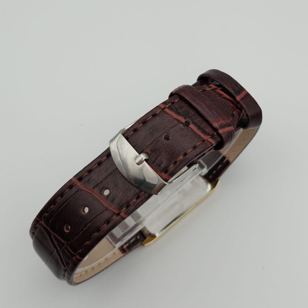 ~美品 稼働 SEIKO 腕時計 スクエア ゴールド レザーベルト 新品電池