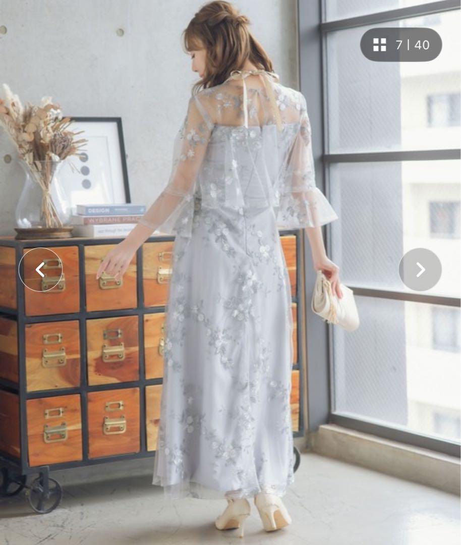 reticaパーティドレス　グレー　ロング　結婚式　二次会　七分袖