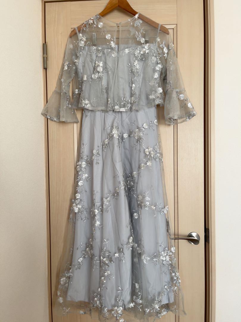 reticaパーティドレス　グレー　ロング　結婚式　二次会　七分袖