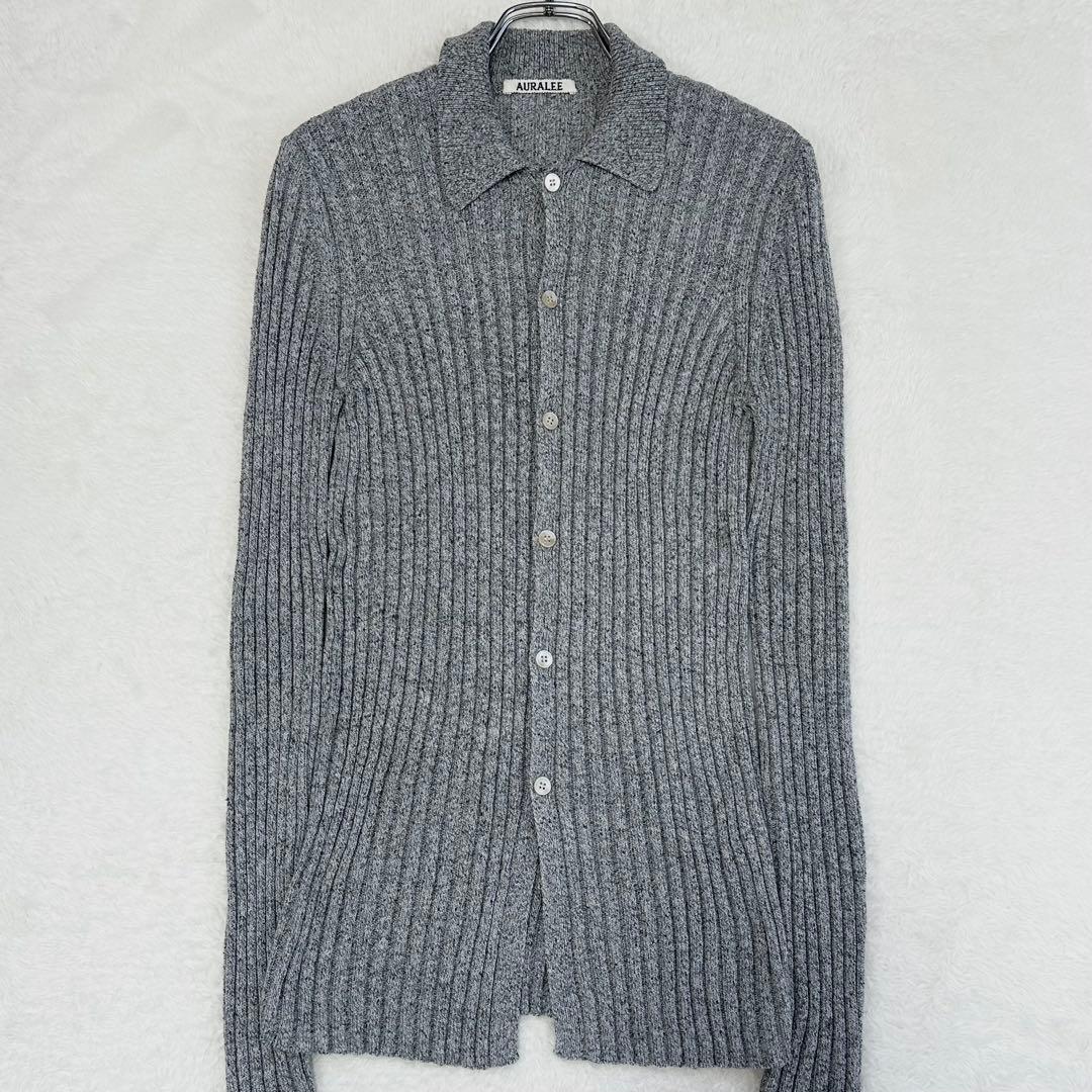 25SS 美品✨AURALEE オーラリー ニットシャツカーディガン グレー 1 25SS 美品✨AURALEE オーラリー ニットシャツカーディガン グレー 1