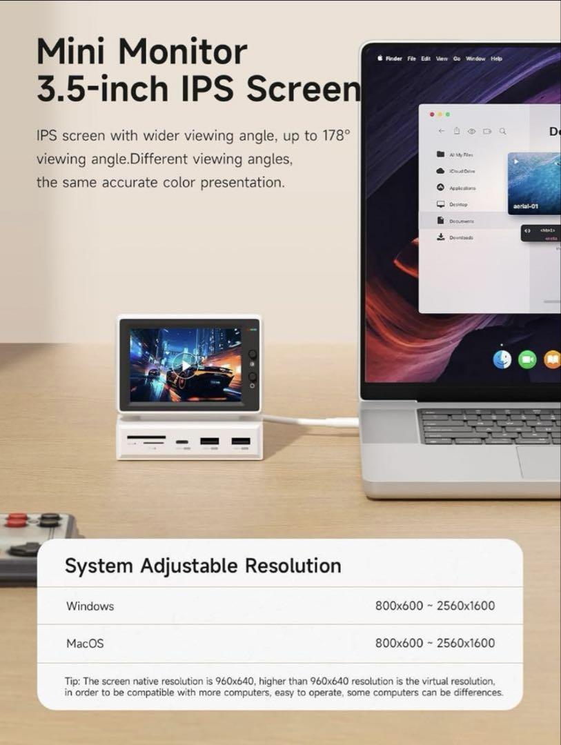 【新品】Hagibis 3.5インチ IPS ミニモニター ハブ搭載
