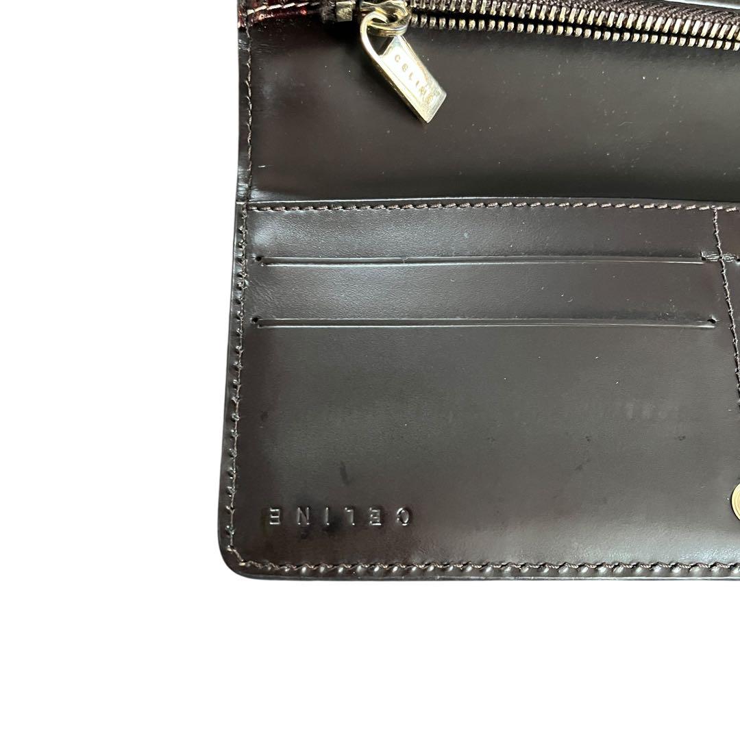 美品 セリーヌ CELINE 長財布 マカダム柄 箱付ダークブラウン系