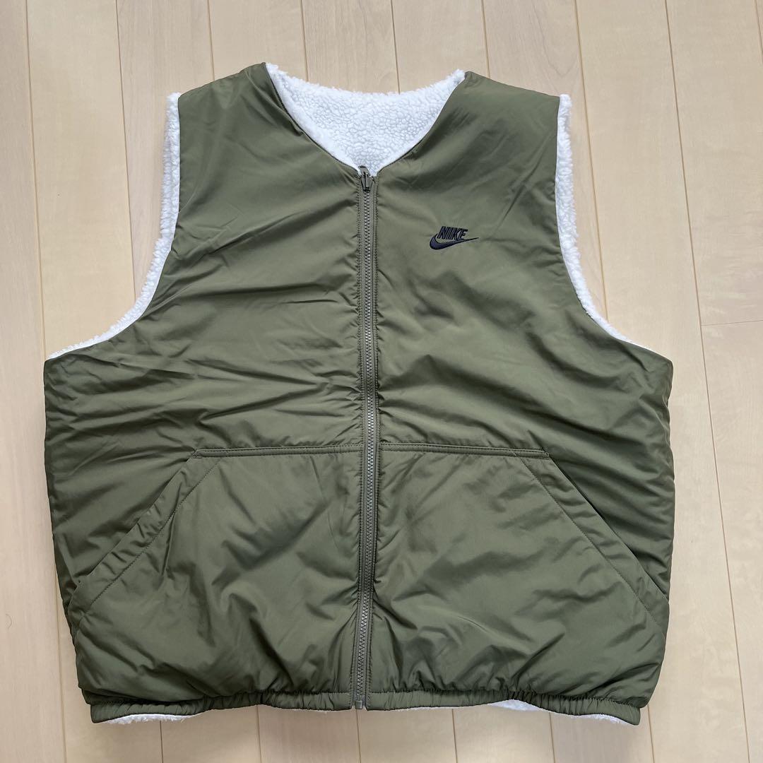ナイキ　リバーシブル　ブルゾン　ボア　ベスト　メンズ　2XL カーキ×ホワイト