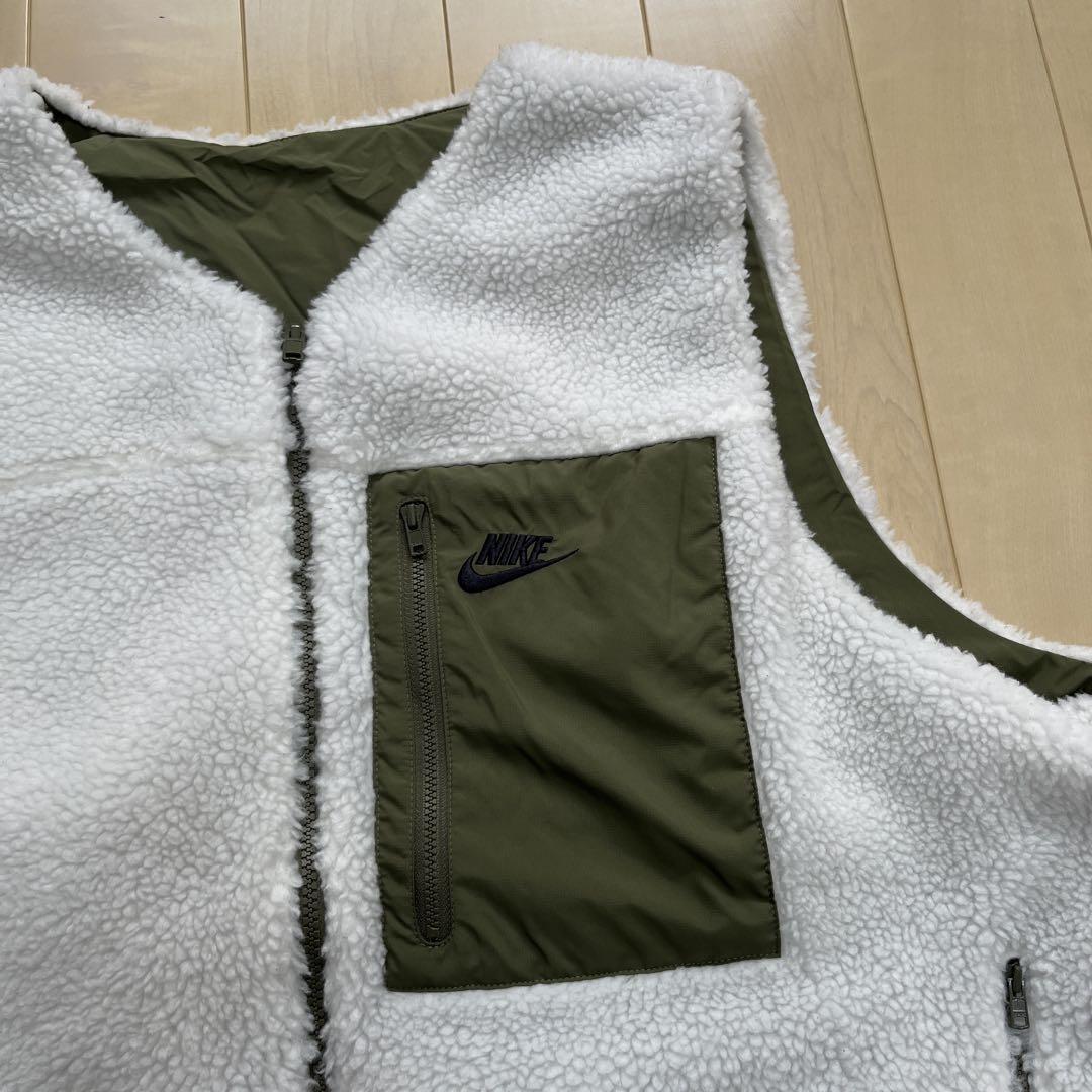 ナイキ　リバーシブル　ブルゾン　ボア　ベスト　メンズ　2XL カーキ×ホワイト