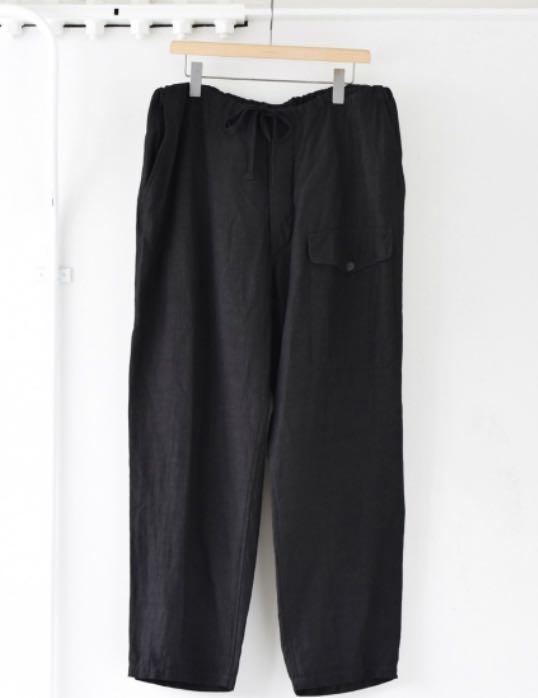 COMOLI ヴィスコースリネン ドローストリングパンツ ブラック 20ss