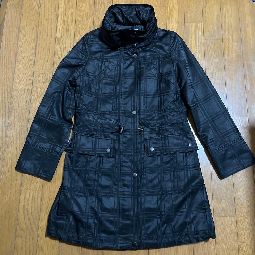 MITSUMINE フード付きロングキルティングジャケット ブラック×チェックM Mitsumine