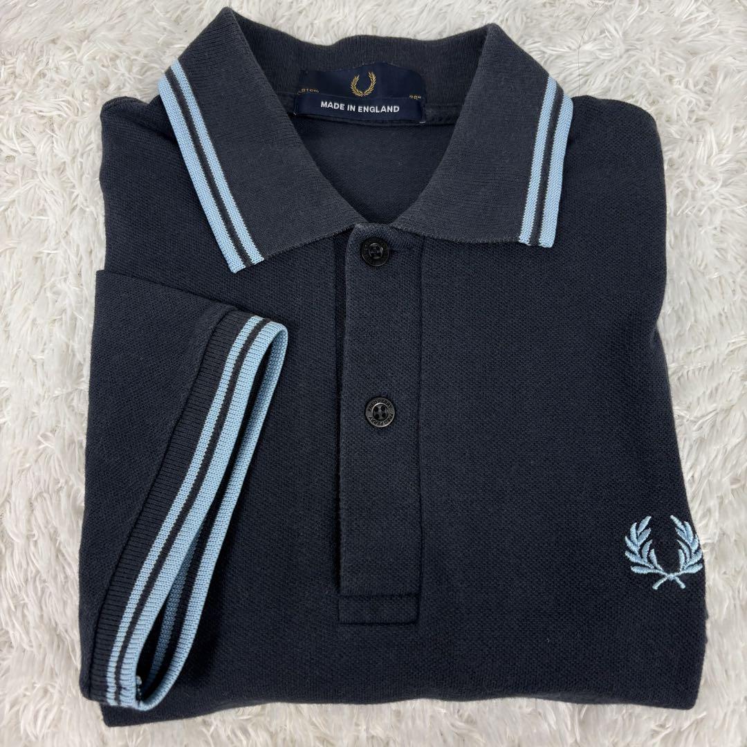 フレッドペリー　ポロシャツ　半袖　ネイビー　水色 美品 フレッドペリー ポロシャツ 半袖 ネイビー ブルー XL〜XXL