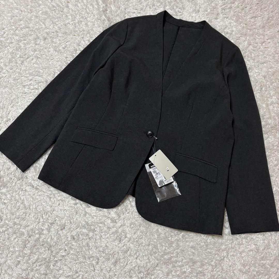【洗えるスーツ】新品　ニッセン　スーツ　3点セット　ノーカラー　大きいサイズ