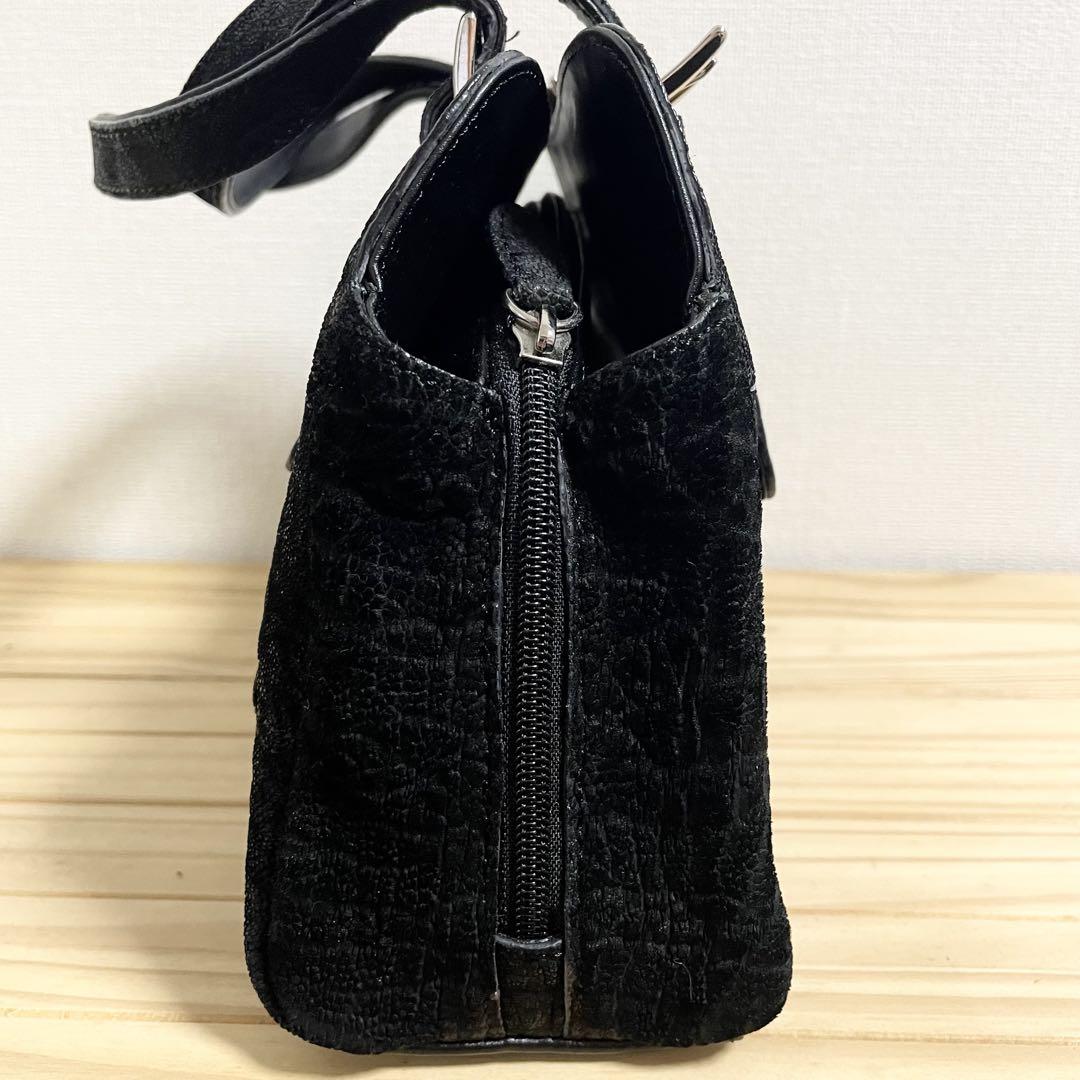 保管品 エレファントレザー ハンドバッグ パッチワーク ブラック タグ付き 金具