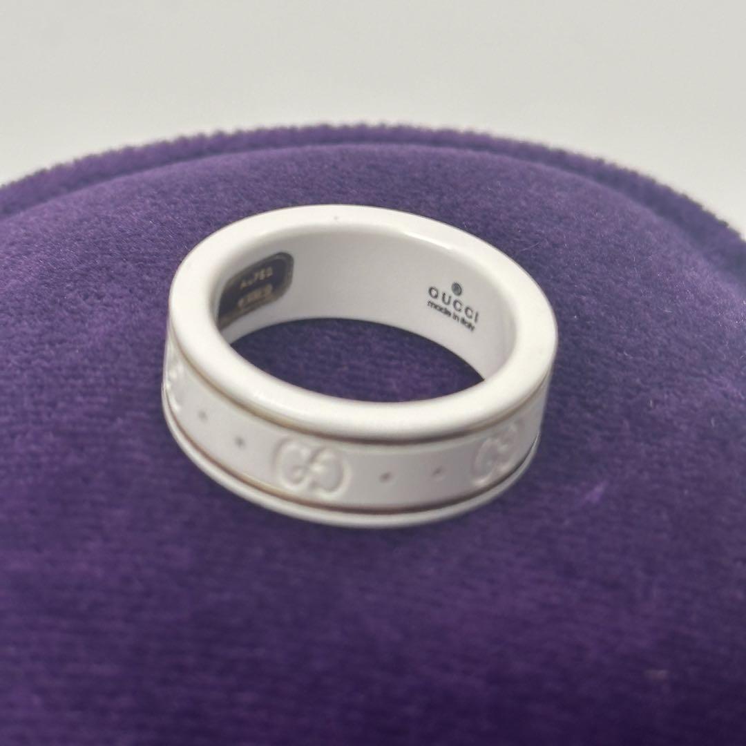 美品✨グッチ　アイコンリング　13号　18k 希少デザイン　ホワイト　箱保存袋付