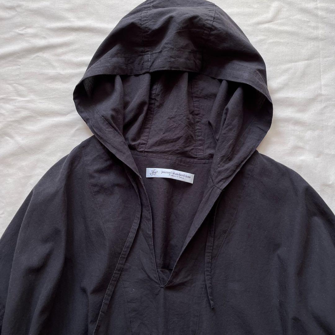 journal standard luxe シャンブレー フードシャツ 黒 麻