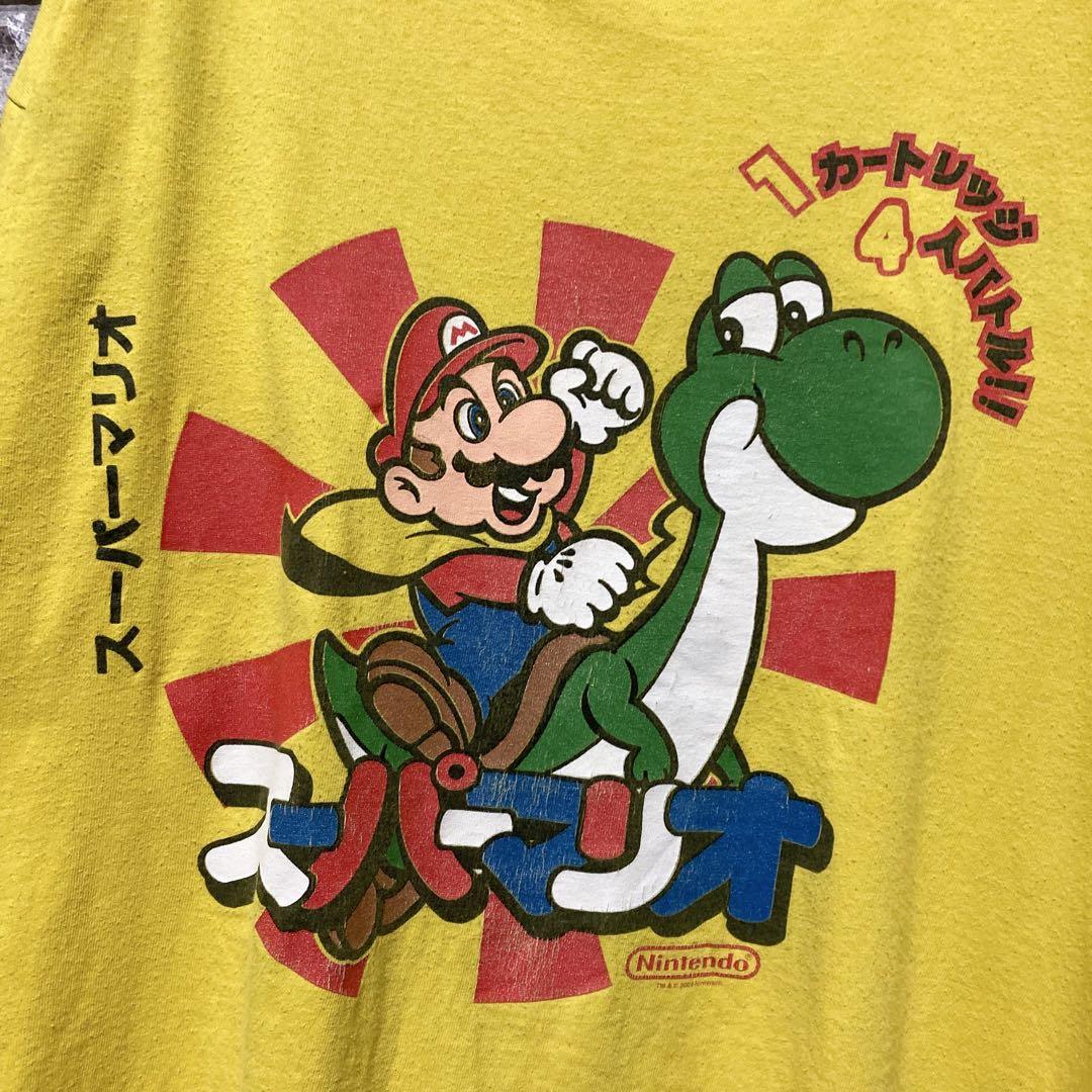 希少 MARIO Tシャツ マリオ スーパー VINTAGE 古着 L 黄色