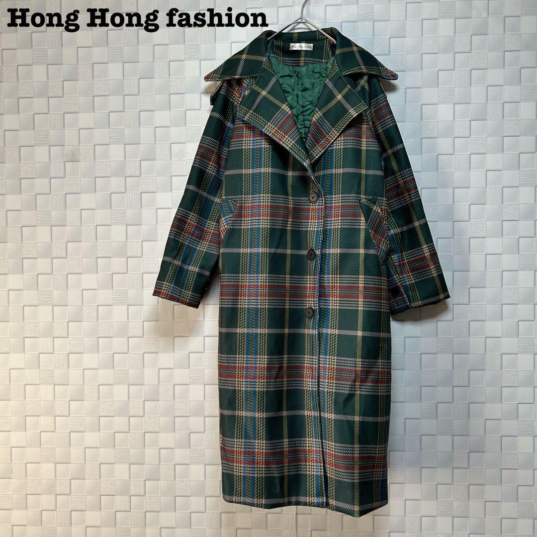 Hong Hong fashion チェスターコート チェック柄 ベルベット