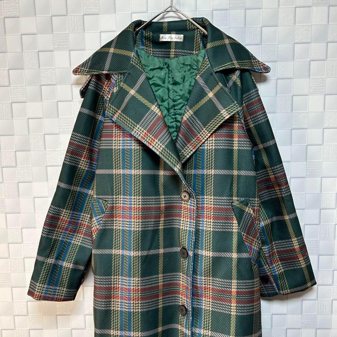 Hong Hong fashion チェスターコート チェック柄 ベルベット