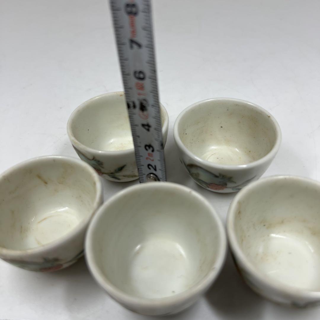 中国古玩　玩玉粉彩煎茶碗　5客　トヒチ　口径4.2㎝　東里7-0509②