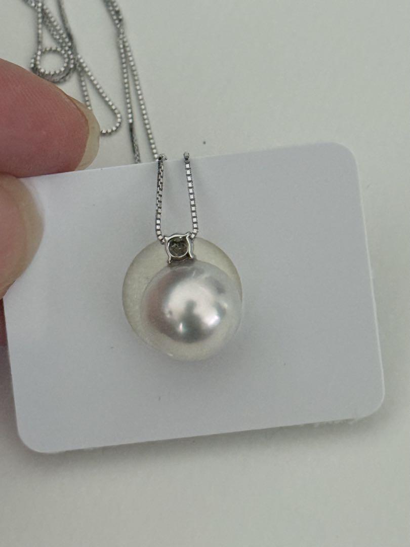 高品質白蝶真珠ダイヤモンドペンダントネックレス南洋真珠0.1ct k18ホワイト