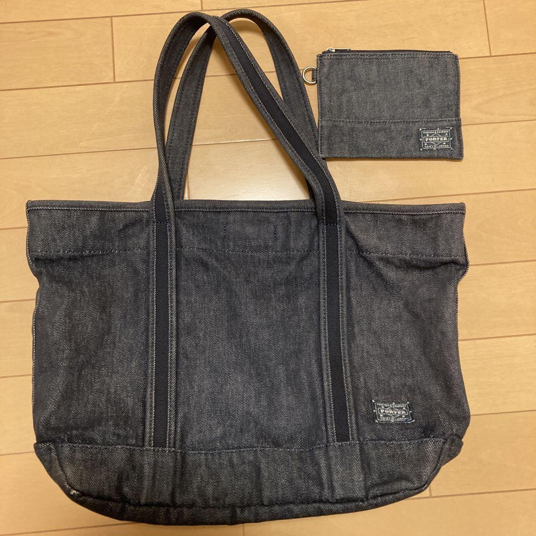 PORTER PORTER GIRLダークデニム トートバッグとポーチ