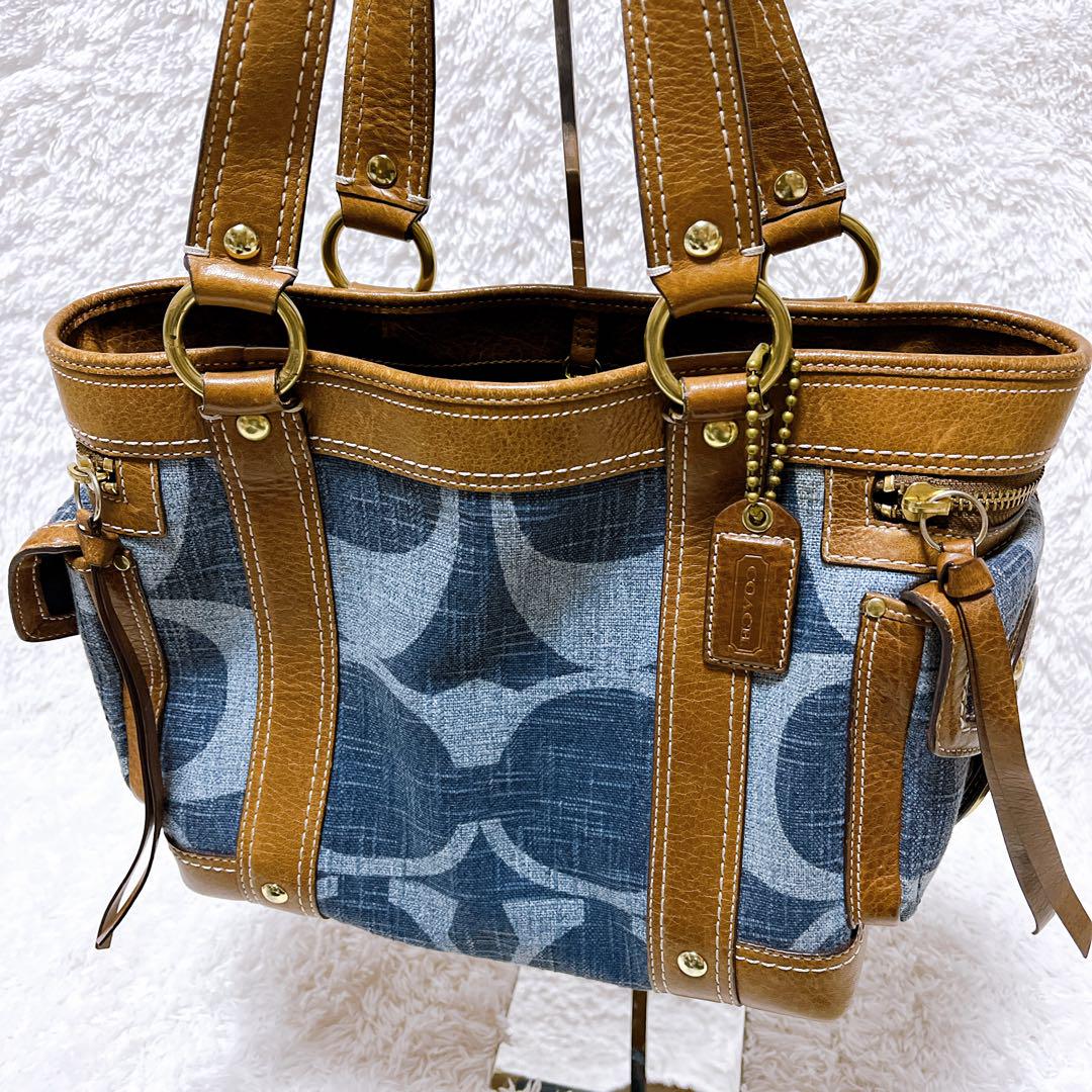 coach コーチ　デニム　ハンドバッグ　ターンロック　レザー