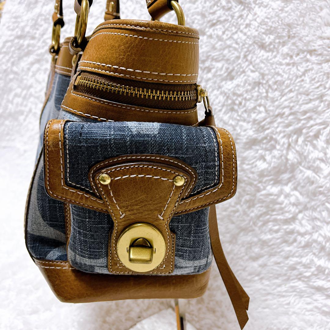 coach コーチ　デニム　ハンドバッグ　ターンロック　レザー