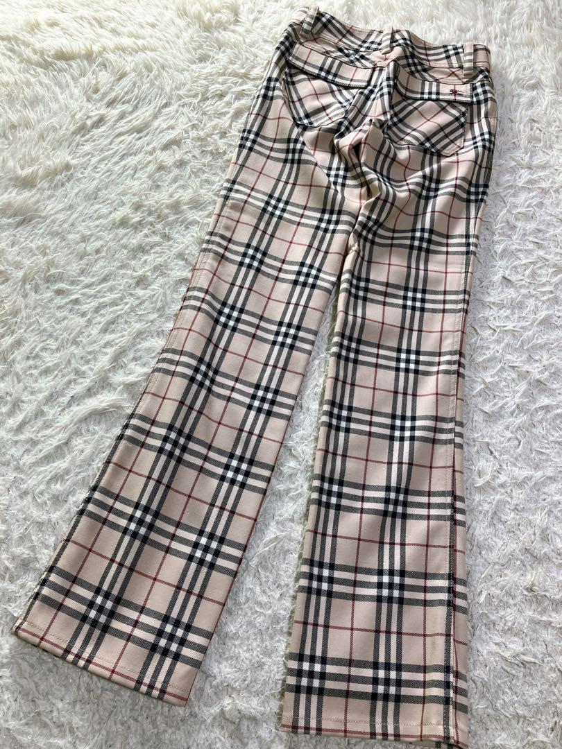 バーバリー 良品 日本製 ノバチェック ホースロゴ ストレッチパンツ ベージュ