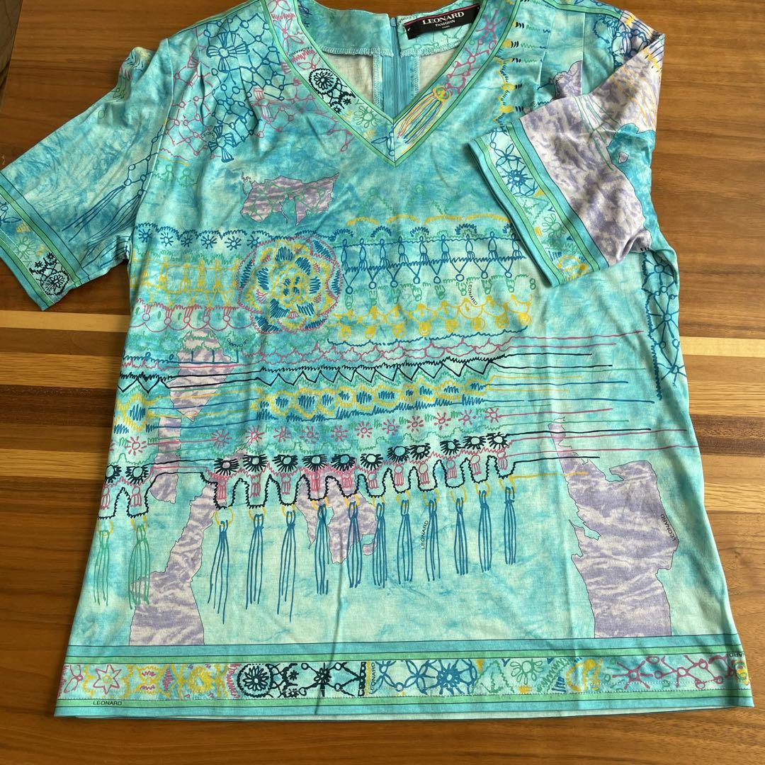 LEONARD FASHION 水色 Vネック 半袖チュニック - メルカリ