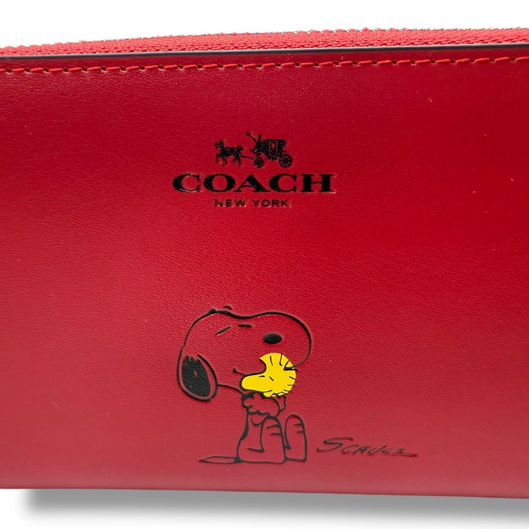 【新品未使用】COACH 932 長財布 赤 スヌーピー ラウンドファスナー