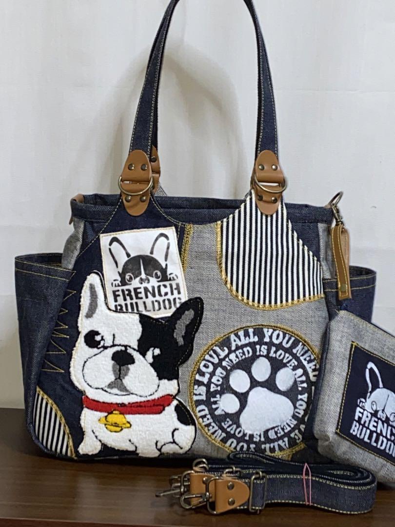 岡山デニム☆パッチ☆フレンチブルドッグ☆4wayあおりバッグ